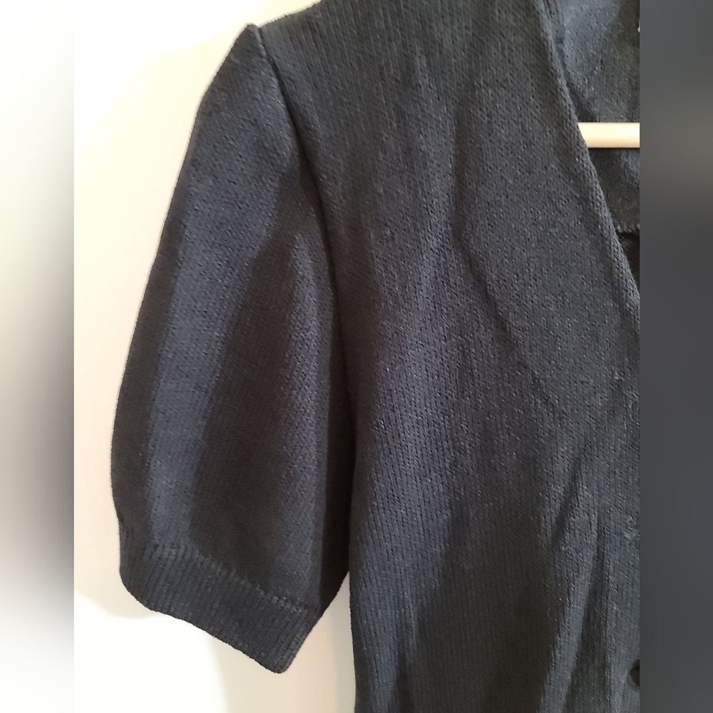 St. John Black Dress 4 Button Chest Puff Sleeve V-neck Flaw - Picture 5 of 7